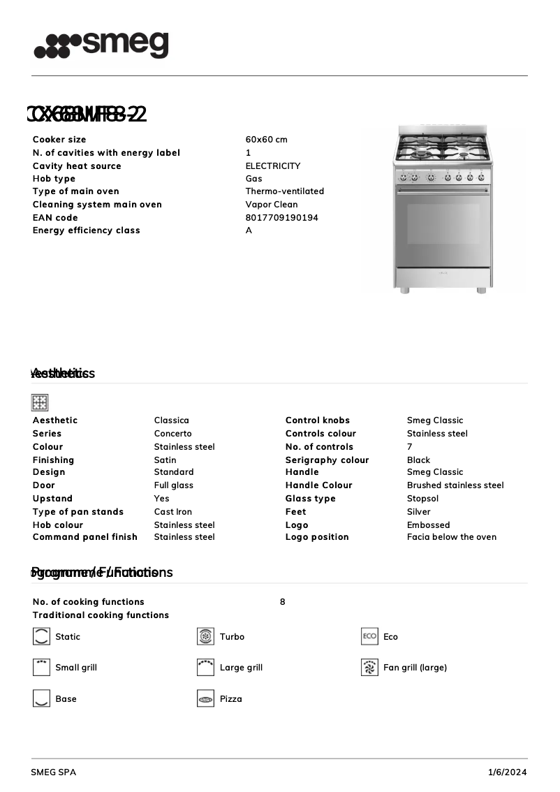 Page n°1 - Fiche technique Smeg CX68MF8-2