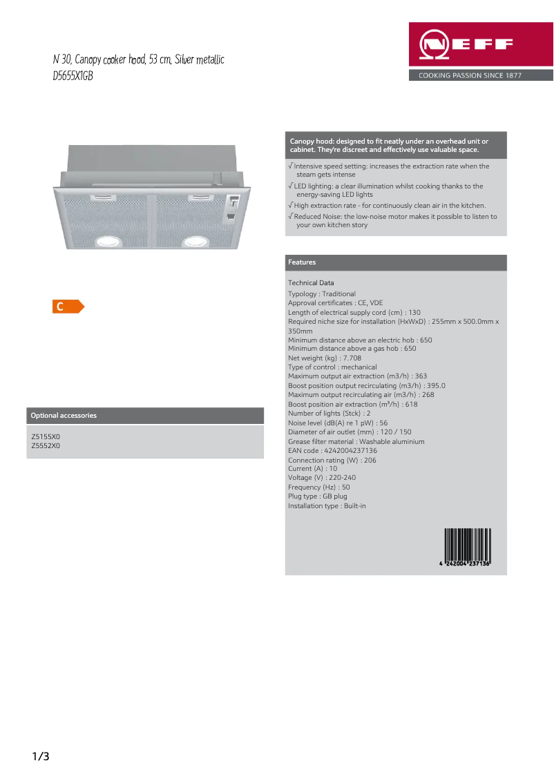 Page n°1 - Fiche technique Neff D5655X1GB