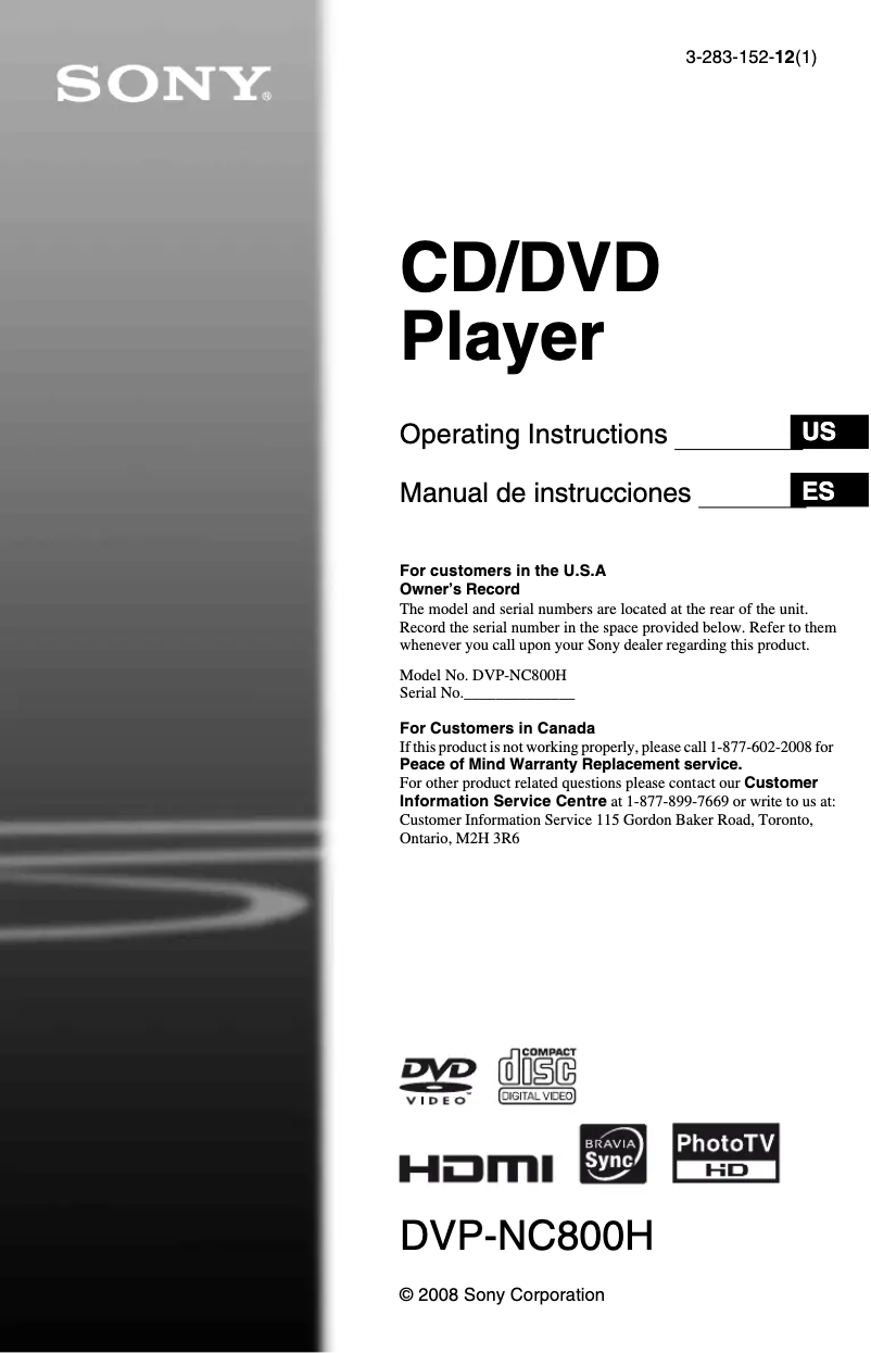 Page 1 de la notice Manuel utilisateur Sony DVP-NC800H