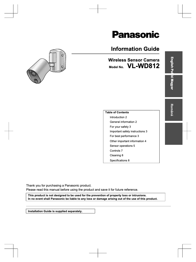 Page 1 de la notice Manuel utilisateur Panasonic VL-WD812