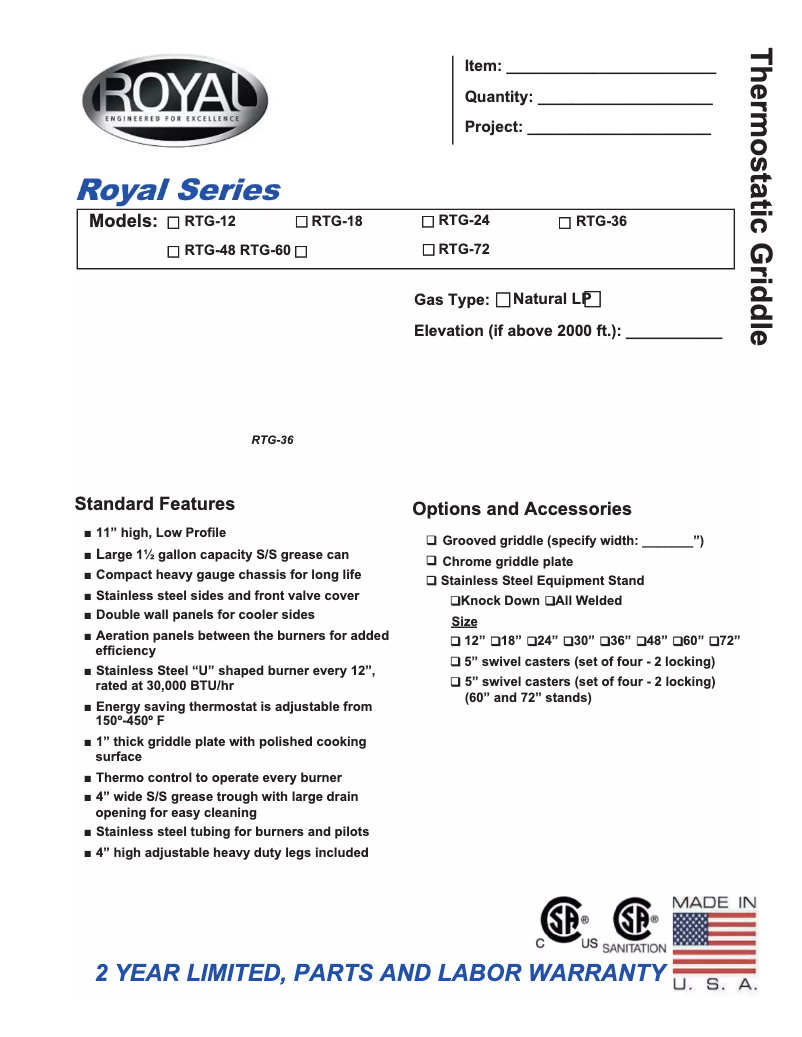 Page 1 de la notice Manuel utilisateur Royal Range RTG-36