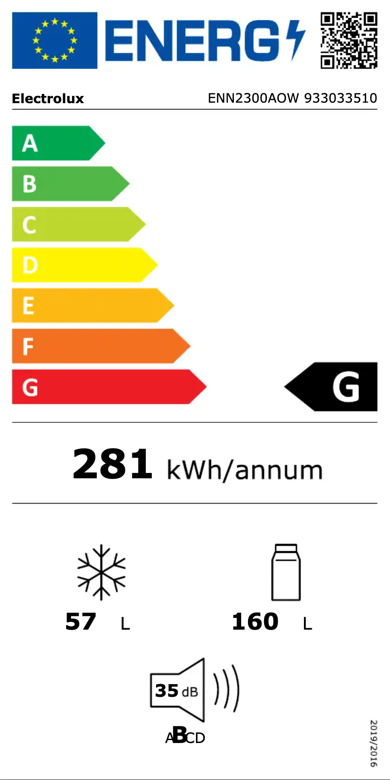 Page 1 de la notice Label énergétique Electrolux ENN2300AOW