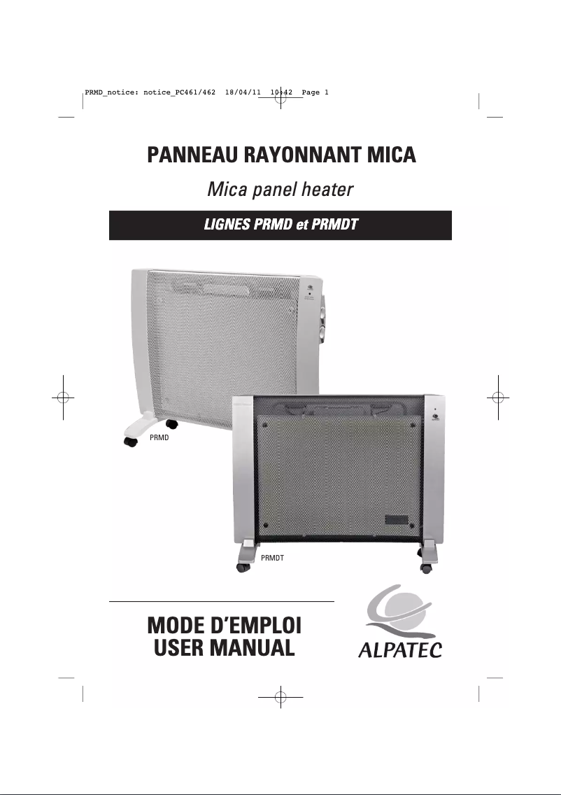 Image de la première page du manuel de l'appareil PRMDT 1000