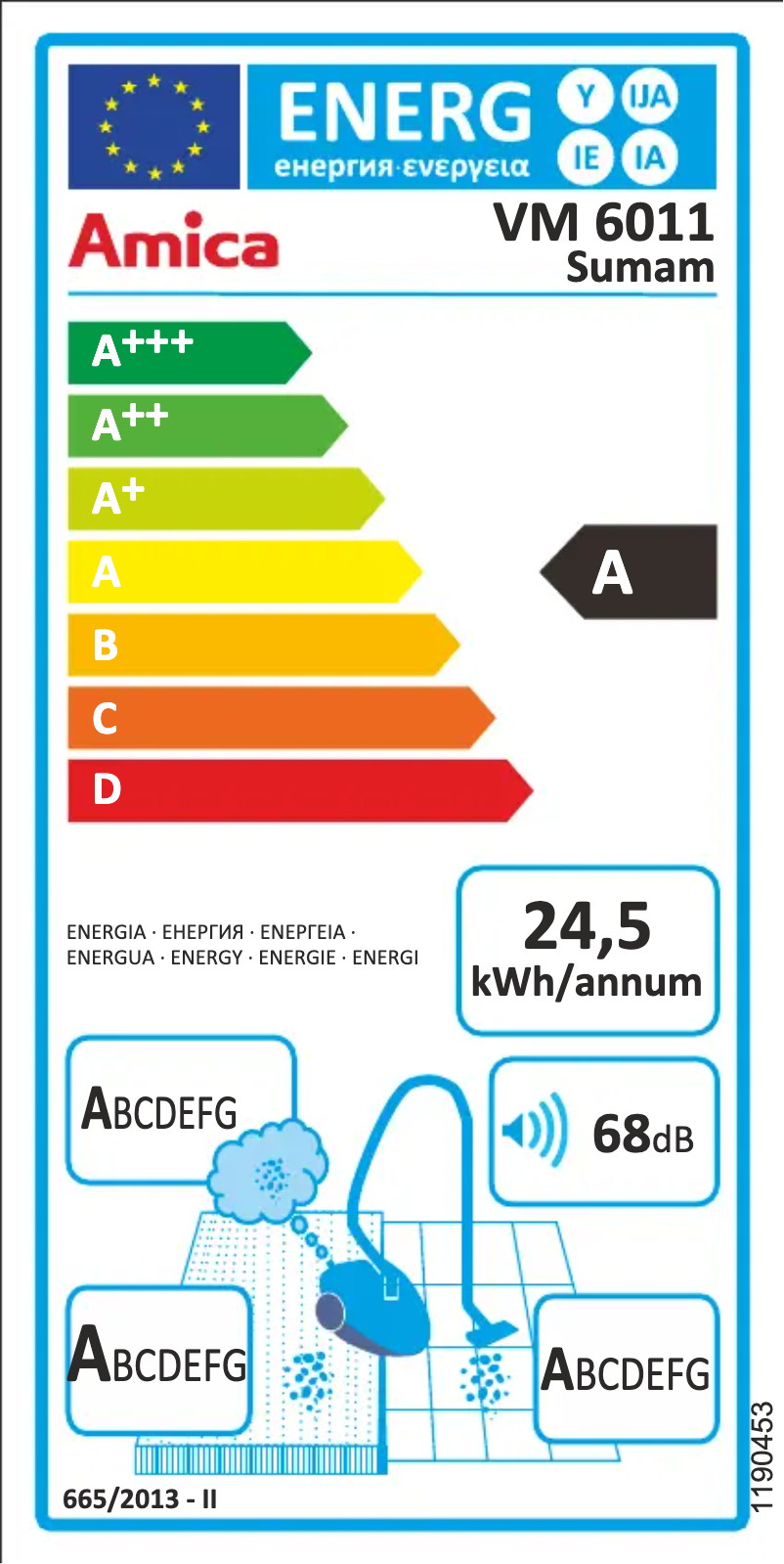 Page 1 de la notice Label énergétique Amica Sumam VM 6011