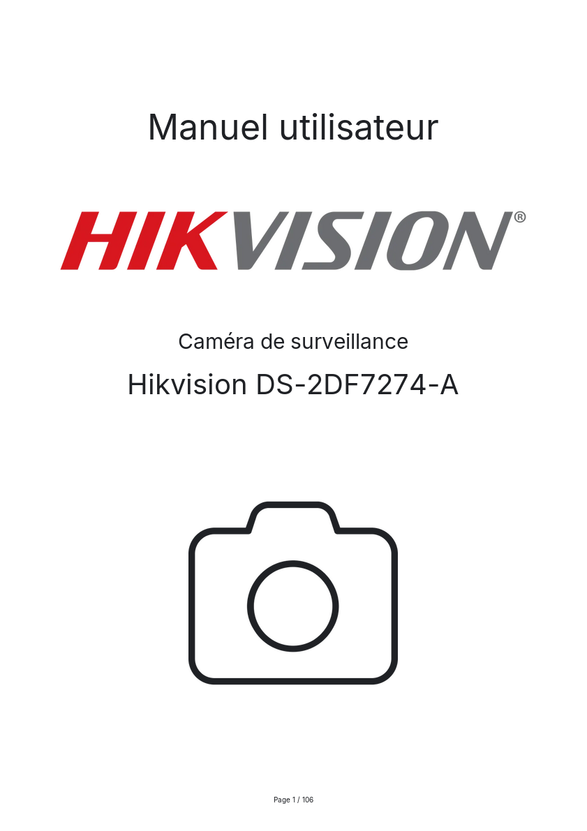 Image de la première page du manuel de l'appareil DS-2DF7274-A