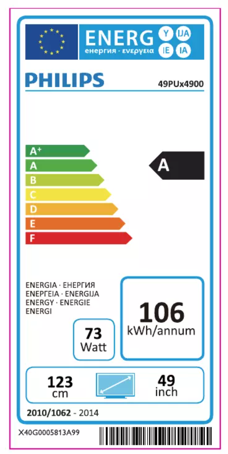 Page 1 de la notice Label énergétique Philips 49PUT4900