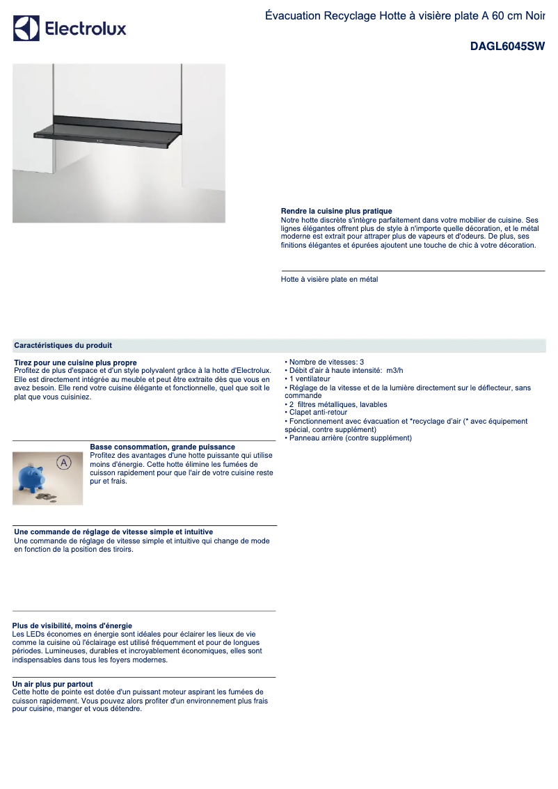 Page n°1 - Fiche technique Electrolux DAGL6045SW