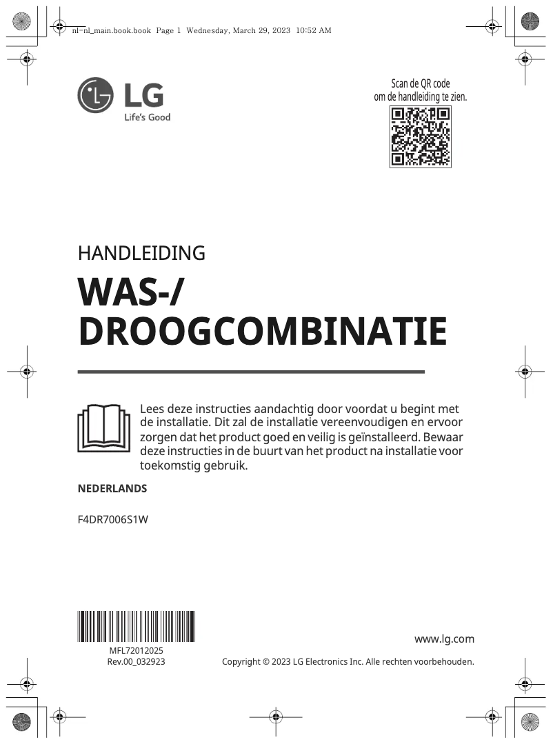 Page 1 de la notice Manuel utilisateur LG F4DR7006S1W