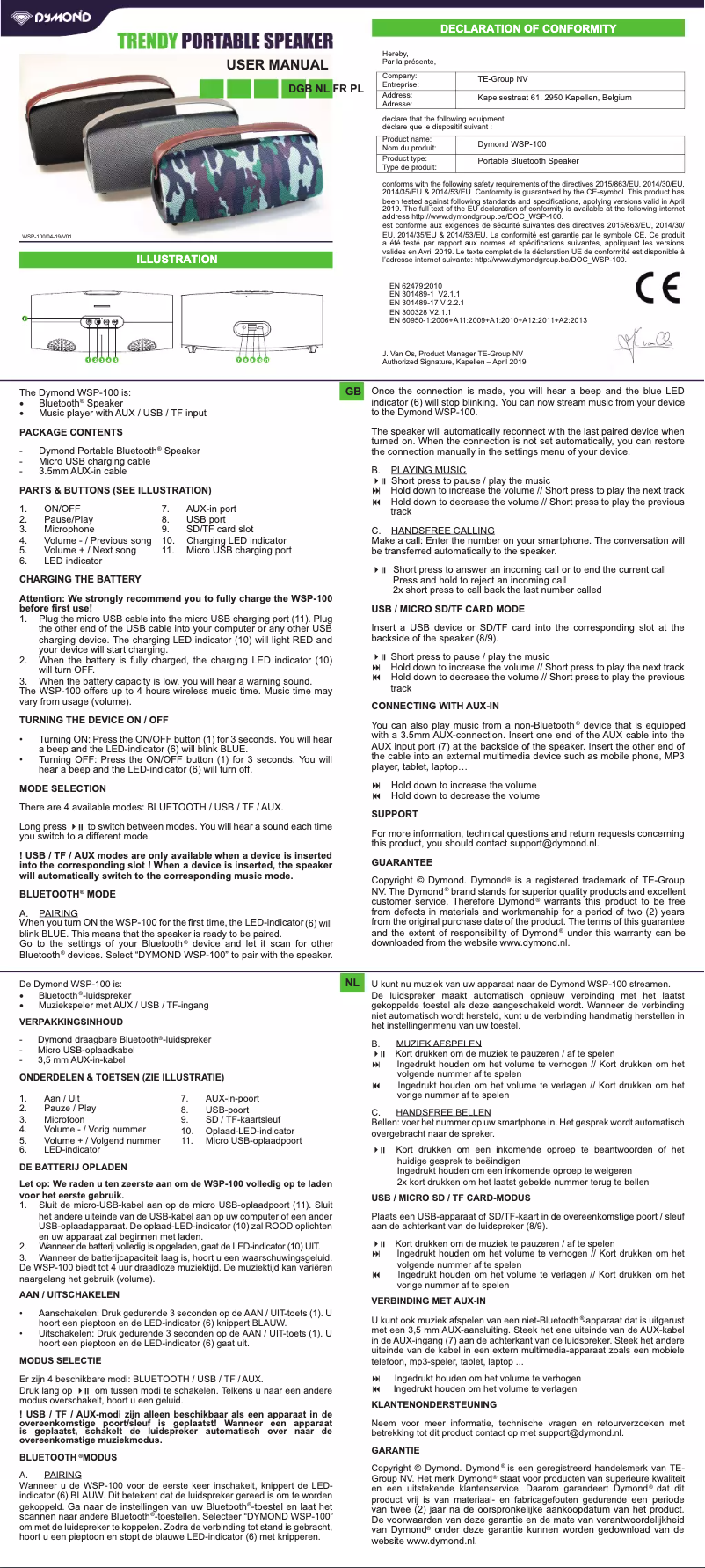 Image de la première page du manuel de l'appareil WSP-100