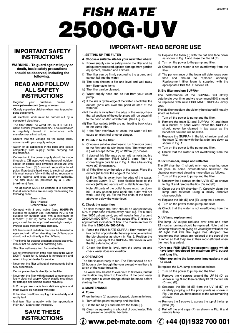 Page 1 de la notice Manuel utilisateur Closer Pets Fish Mate 2500 GUV