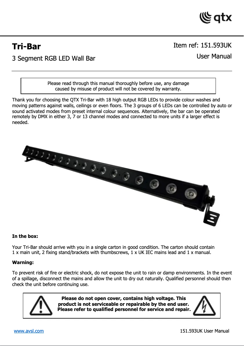 Image de la première page du manuel de l'appareil Tri-Bar