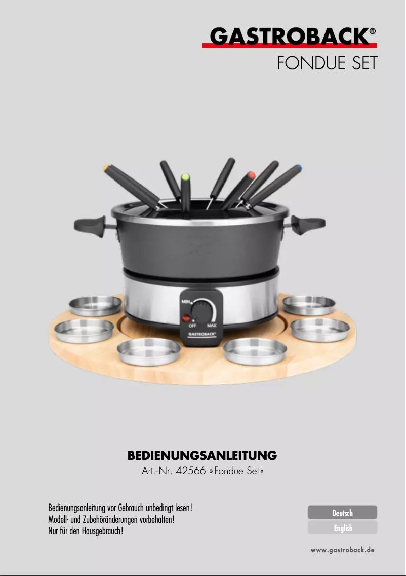 Page 1 de la notice Manuel utilisateur Gastroback Fondue Set 42566