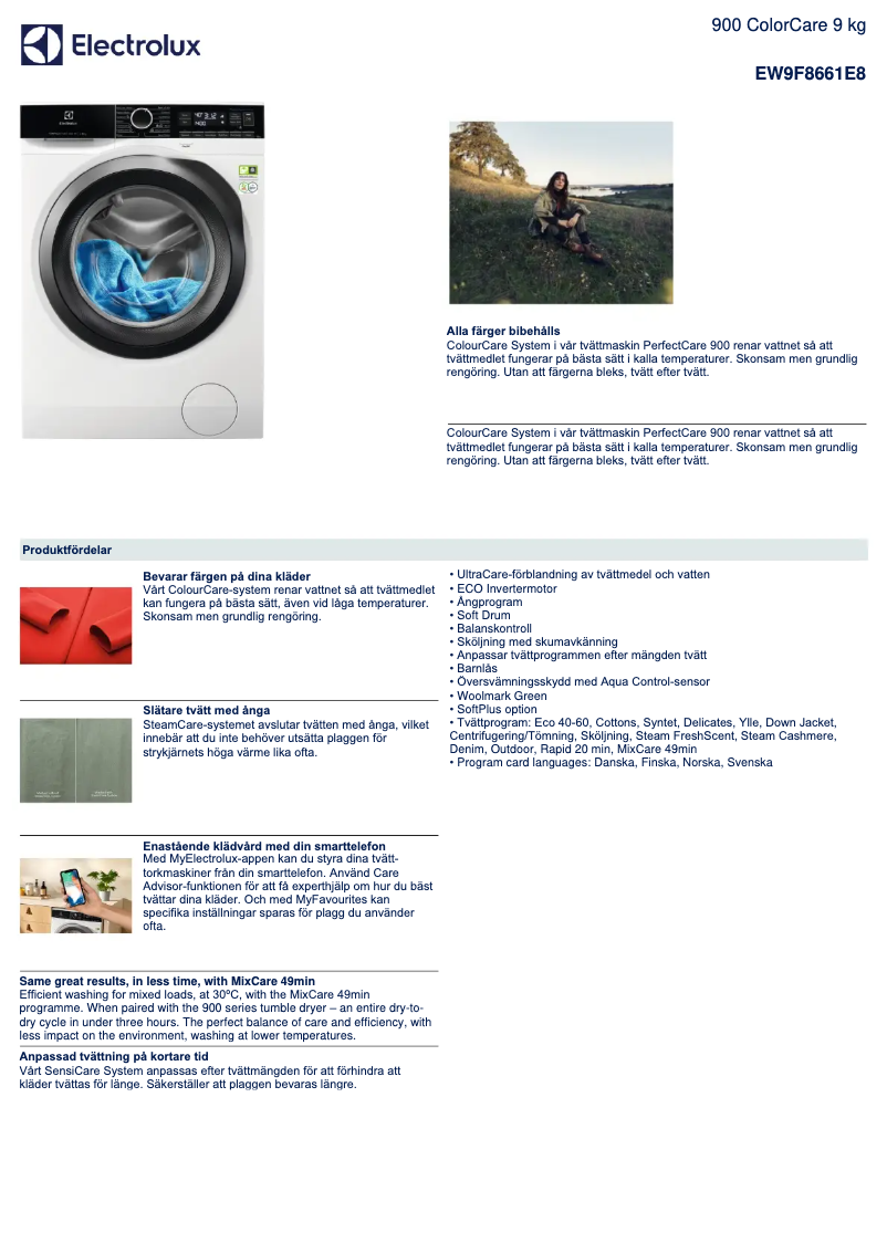 Page 1 de la notice Fiche technique Electrolux EW9F8661E8