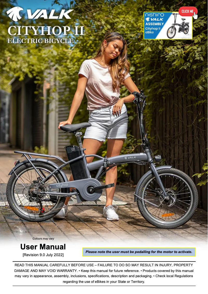 Page 1 de la notice Manuel utilisateur Valk Cityhop