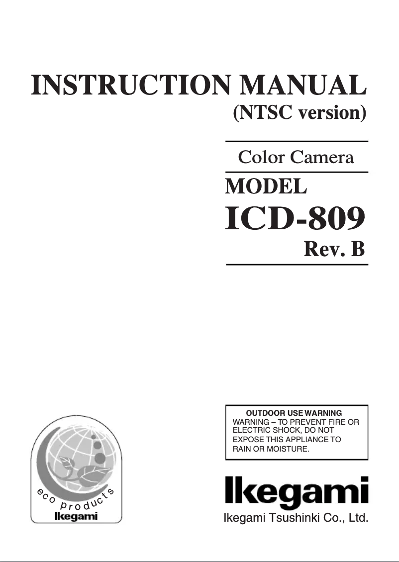 Page n°1 - Manuel utilisateur Ikegami ICD-809
