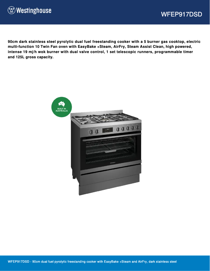 Page n°1 - Fiche technique Westinghouse WFEP917DSD