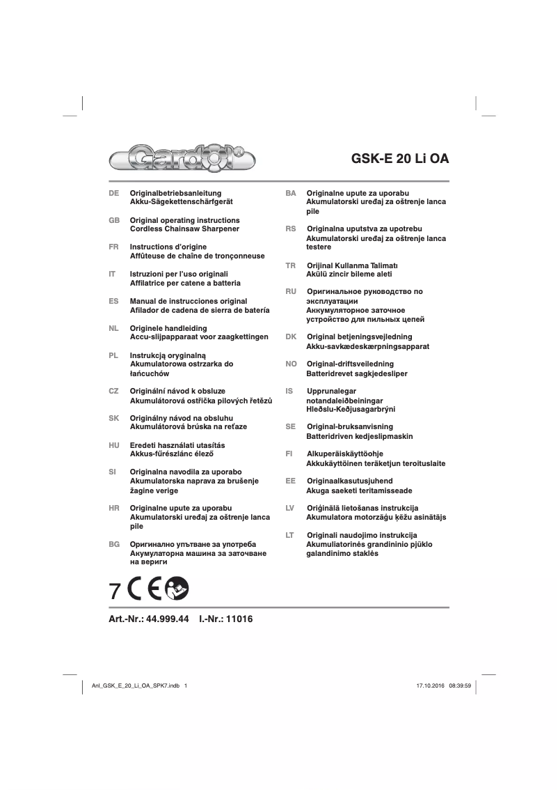 Page 1 de la notice Manuel utilisateur Gardol GSK-E 20 Li OA