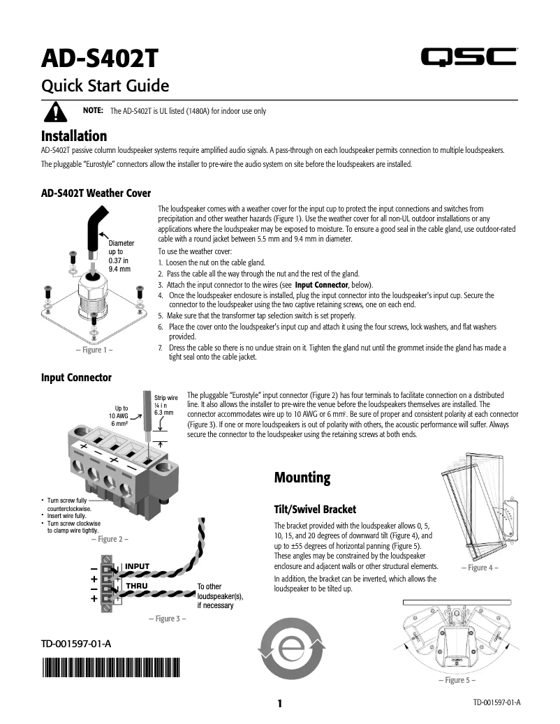 Page 1 de la notice Manuel utilisateur QSC AD-S402T