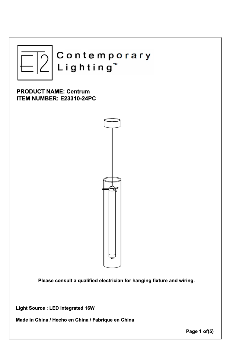 Page n°1 - Manuel utilisateur ET2 Centrum E23310-24PC