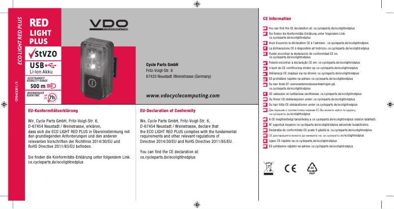 Page 1 de la notice Manuel utilisateur VDO Eco Light M60