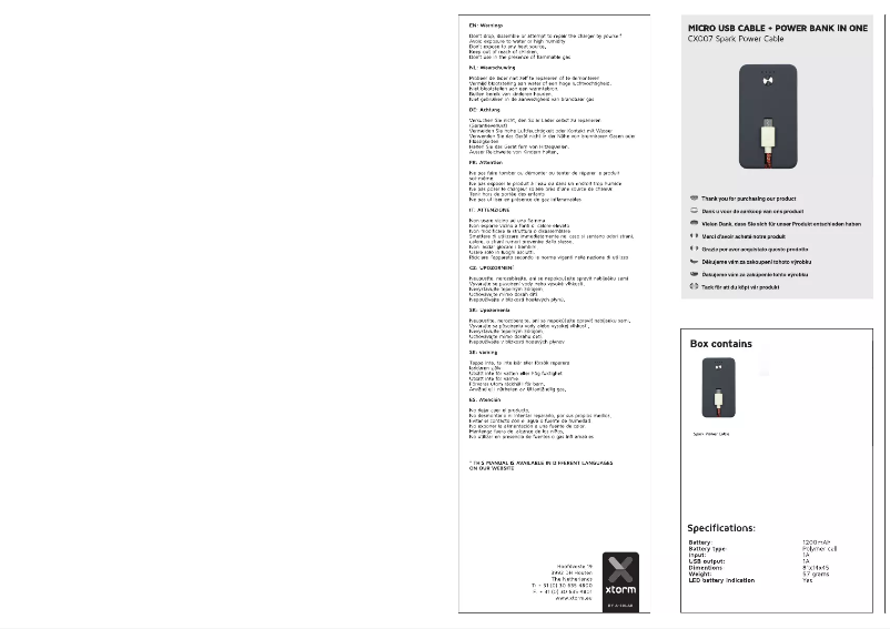 Image de la première page du manuel de l'appareil Spark Power Cable CX007