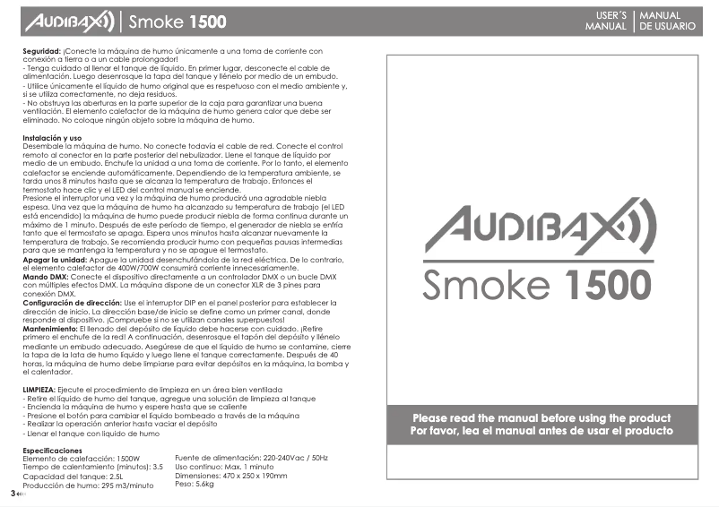Page 1 de la notice Manuel utilisateur Audibax Smoke 1500