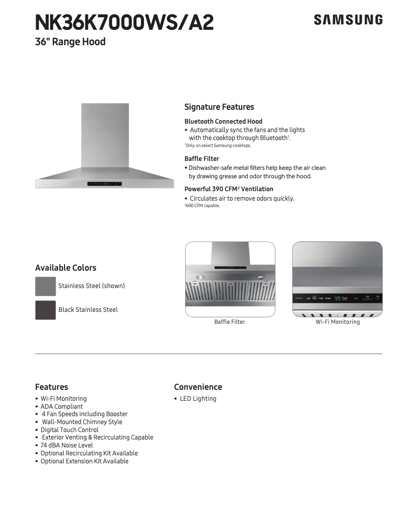 Page 1 de la notice Fiche technique Samsung NK36K7000WG/A2