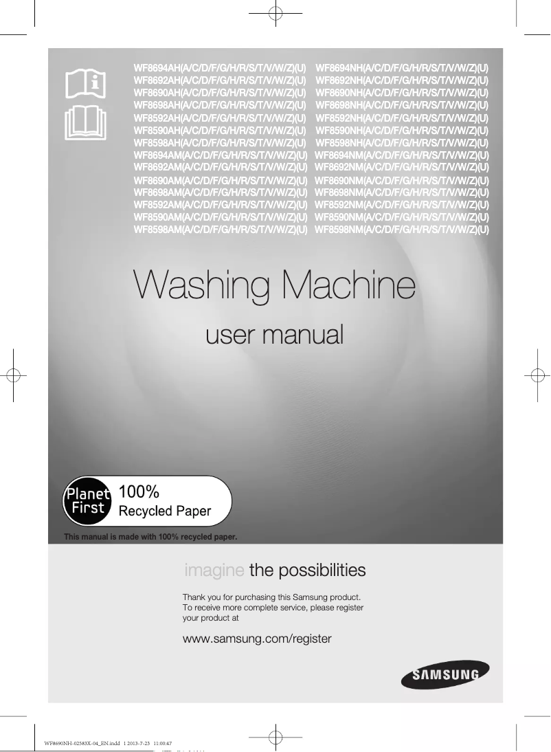 Page 1 de la notice Manuel utilisateur Samsung WF8690NHW