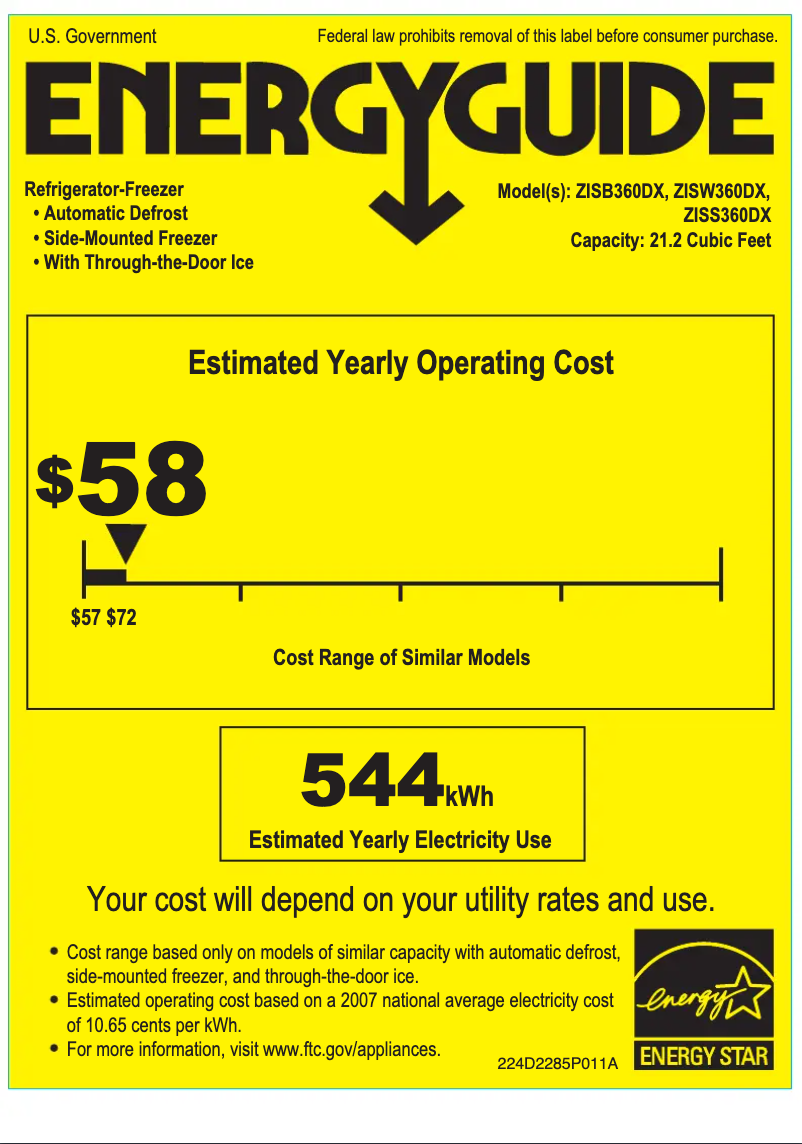 Página 1 del manual Etiqueta energética GE ZISW360DX