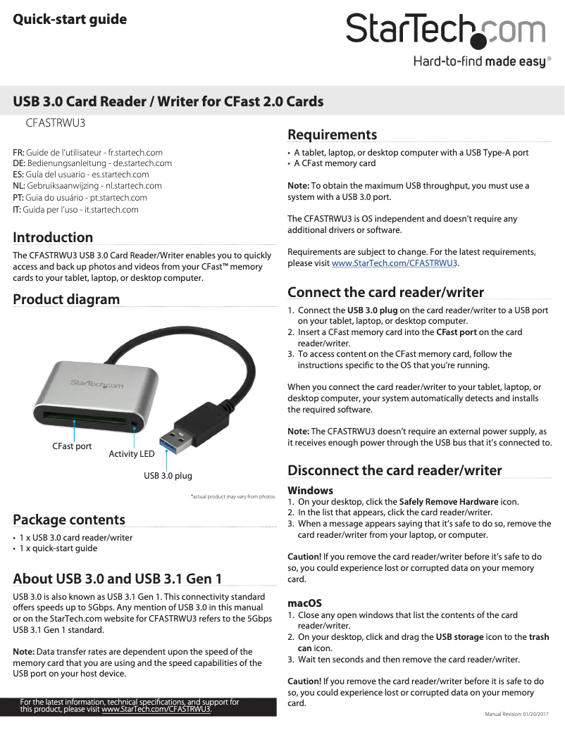 Image de la première page du manuel de l'appareil CFASTRWU3