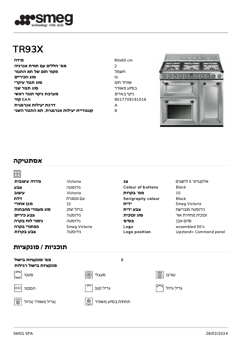 Page n°1 - Fiche technique Smeg TR93X