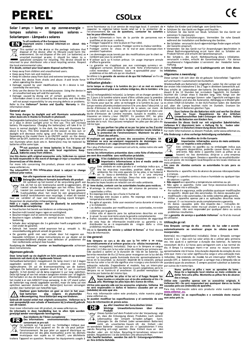 Page 1 de la notice Manuel utilisateur Perel CSOL01