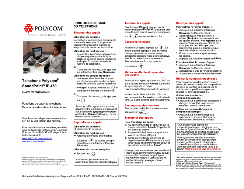 Page n°1 - Manuel utilisateur Polycom SoundPoint IP 450