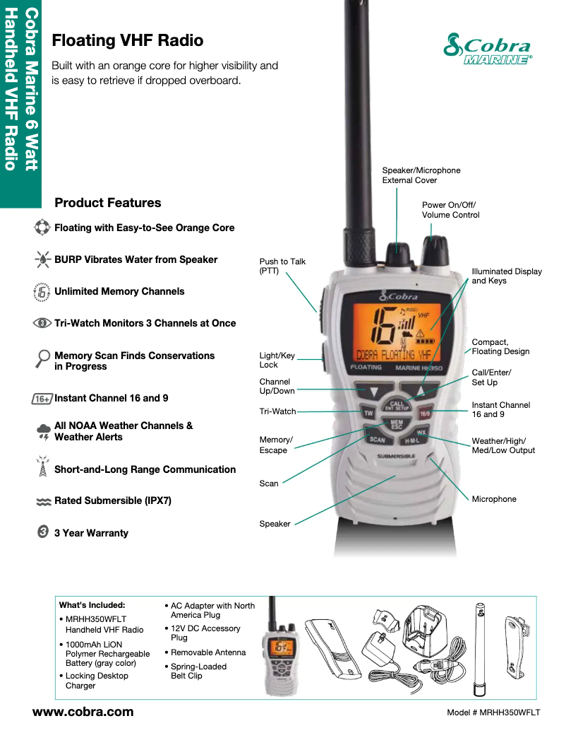 Page 1 de la notice Fiche technique Cobra MR HH350W FLT