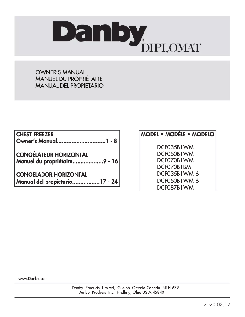 Page n°1 - Manuel utilisateur Danby DCF087B1WM