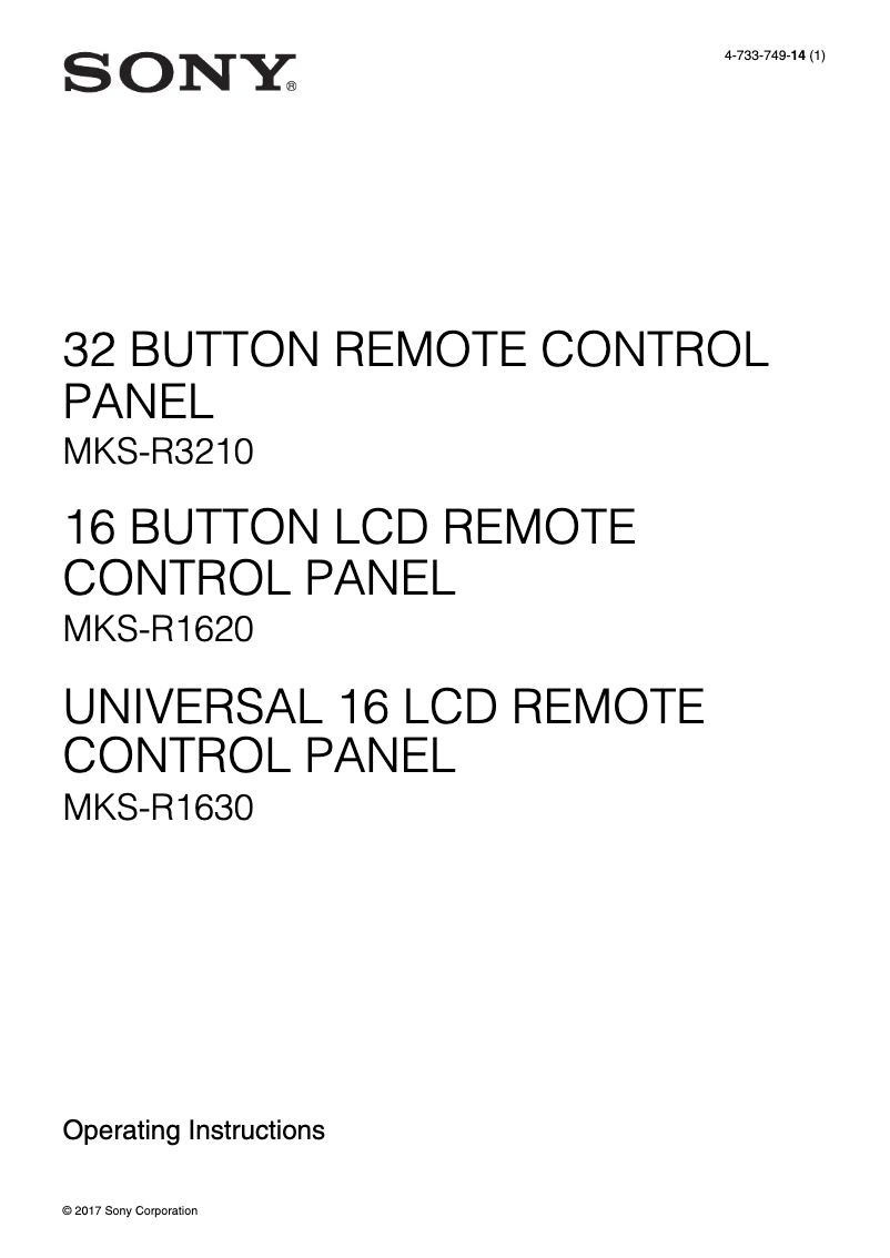 Page n°1 - Manuel utilisateur Sony MKS-R1630