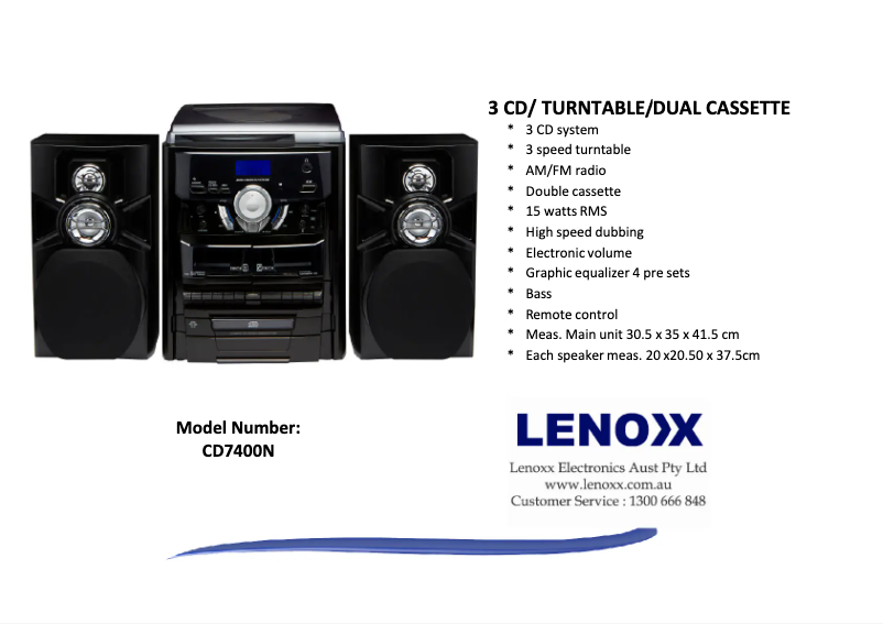 Page 1 de la notice Fiche technique Lenoxx CD7400N