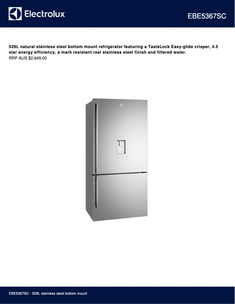 Page 1 de la notice Fiche technique Electrolux EBE5367SC