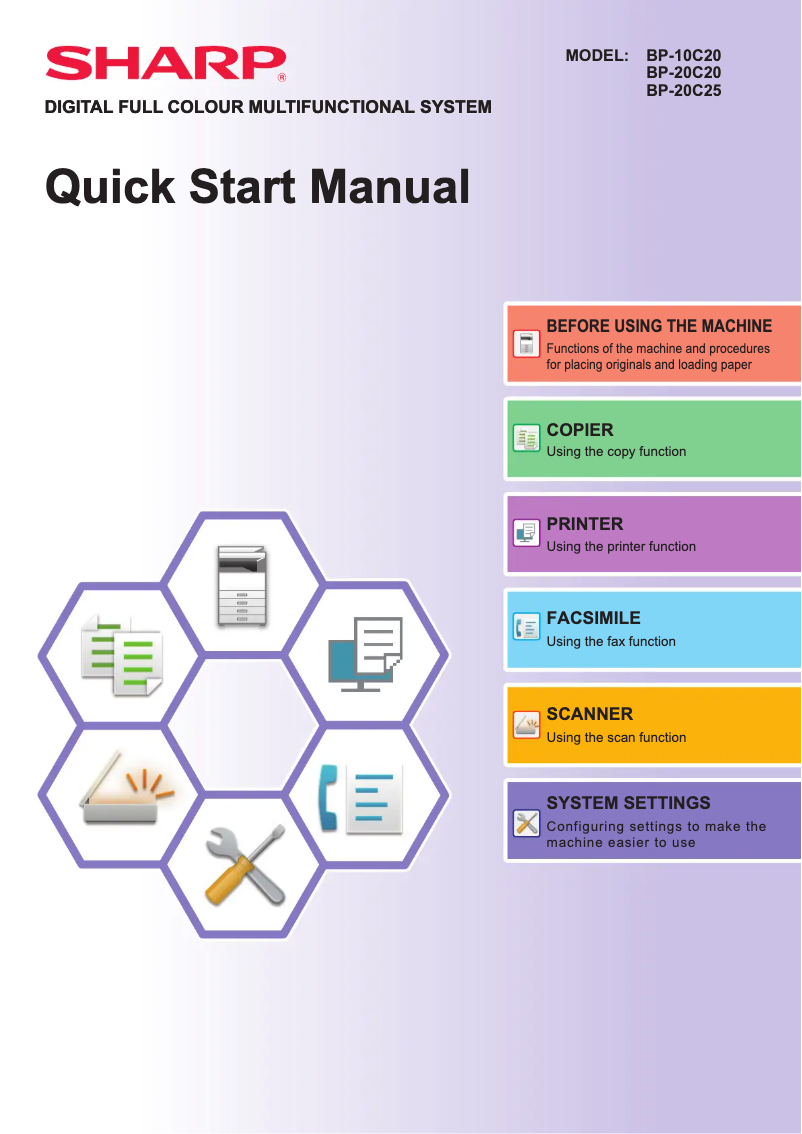 Page 1 de la notice Guide de démarrage rapide Sharp BP-20C20