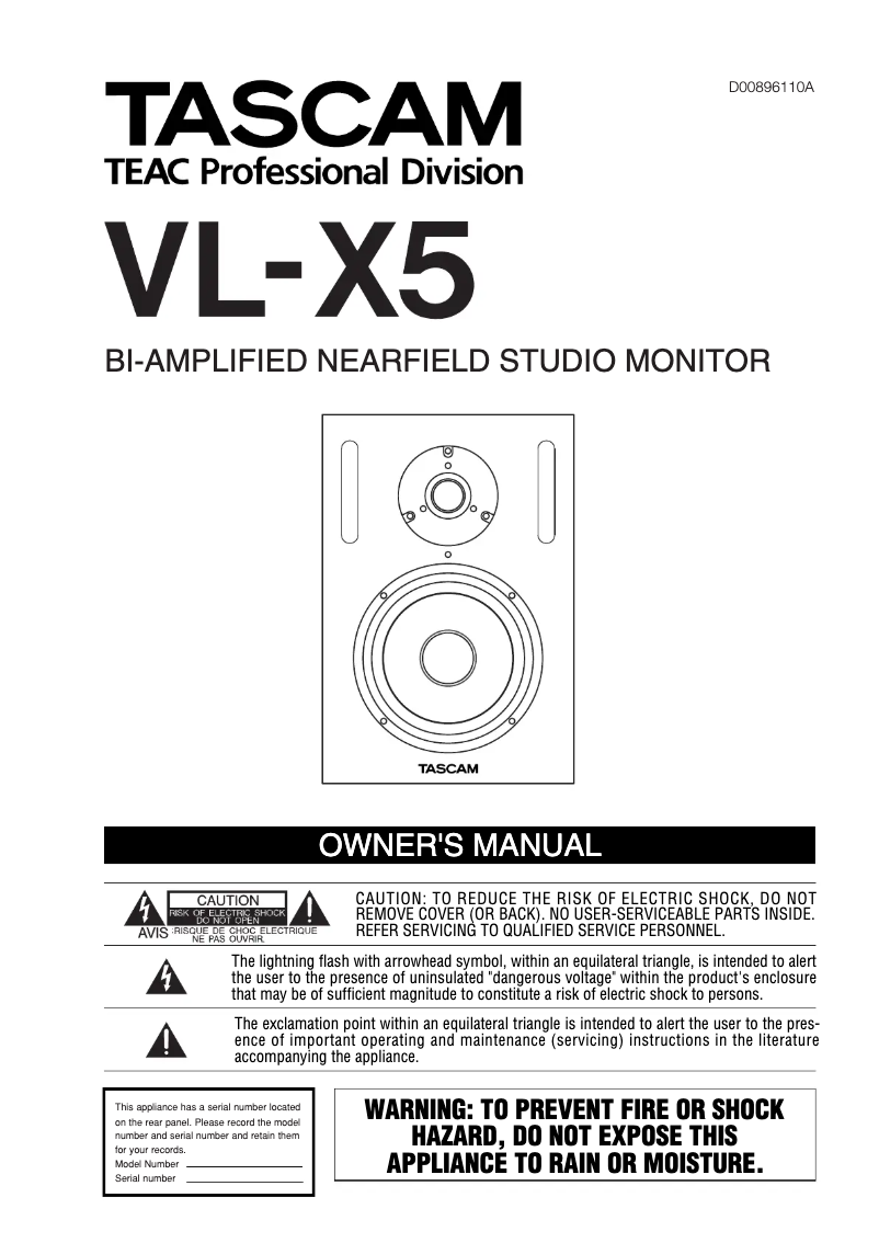 Page n°1 - Manuel utilisateur Tascam VL-X5