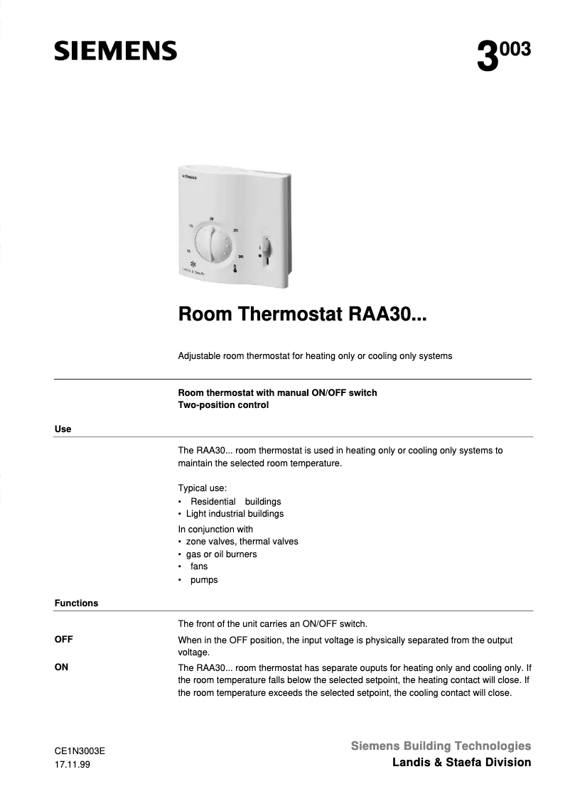 Page n°1 - Manuel utilisateur Siemens RAA30