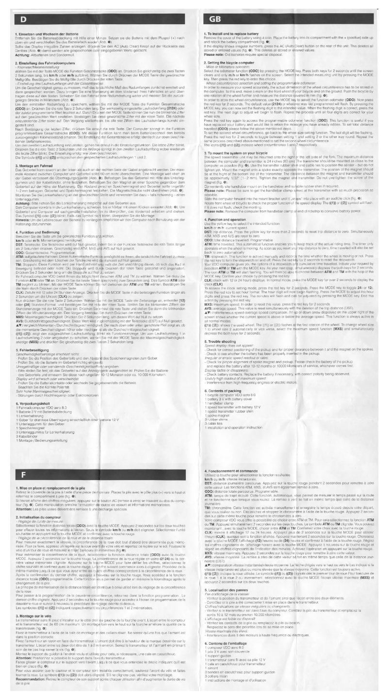 Page n°1 - Manuel utilisateur VDO Aero 8.0