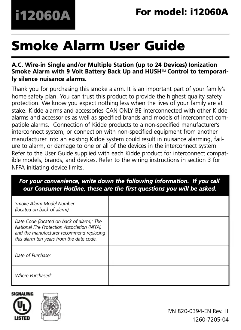 Page n°1 - Manuel utilisateur Kidde i12060