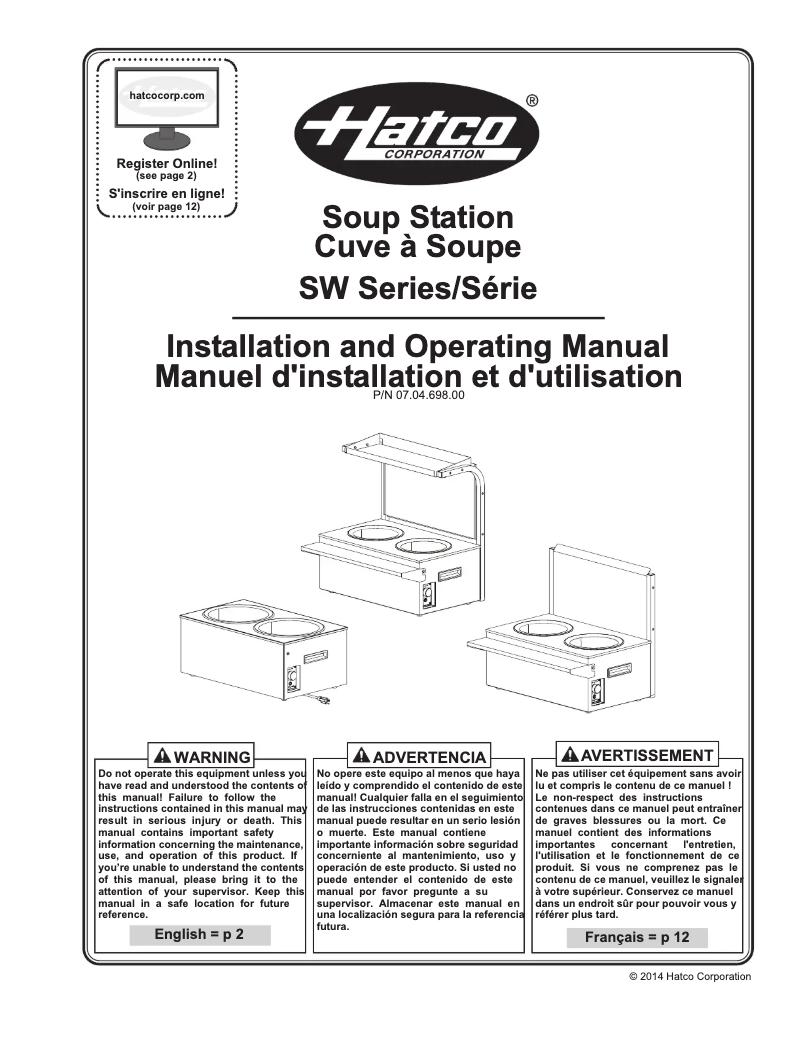 Page n°1 - Manuel utilisateur Hatco SW2-7QT