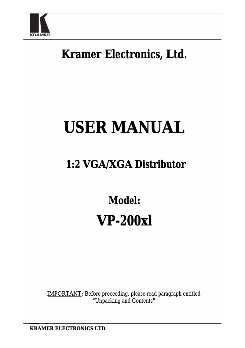 Image de la première page du manuel de l'appareil VP-200DXL