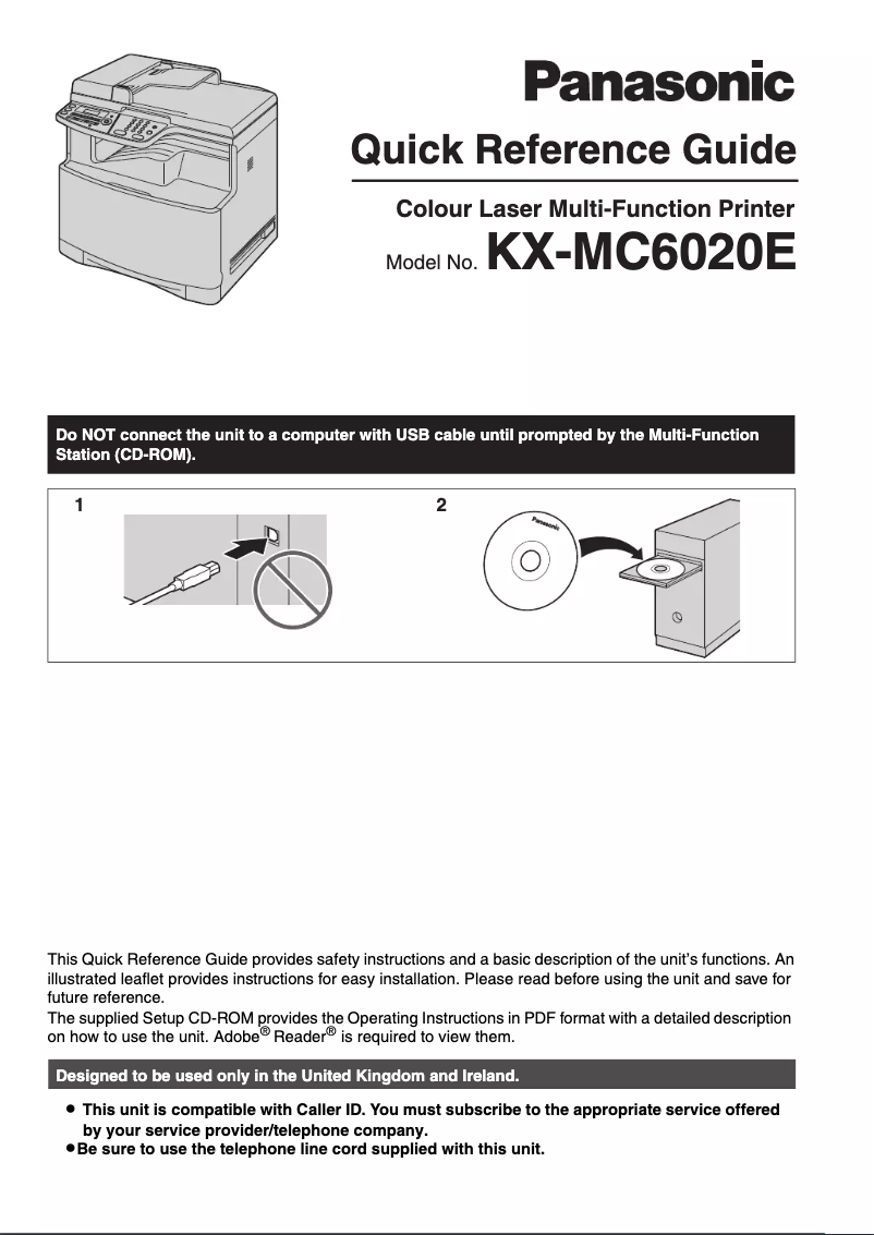 Page n°1 - Guide de démarrage rapide Panasonic KX-MC6020