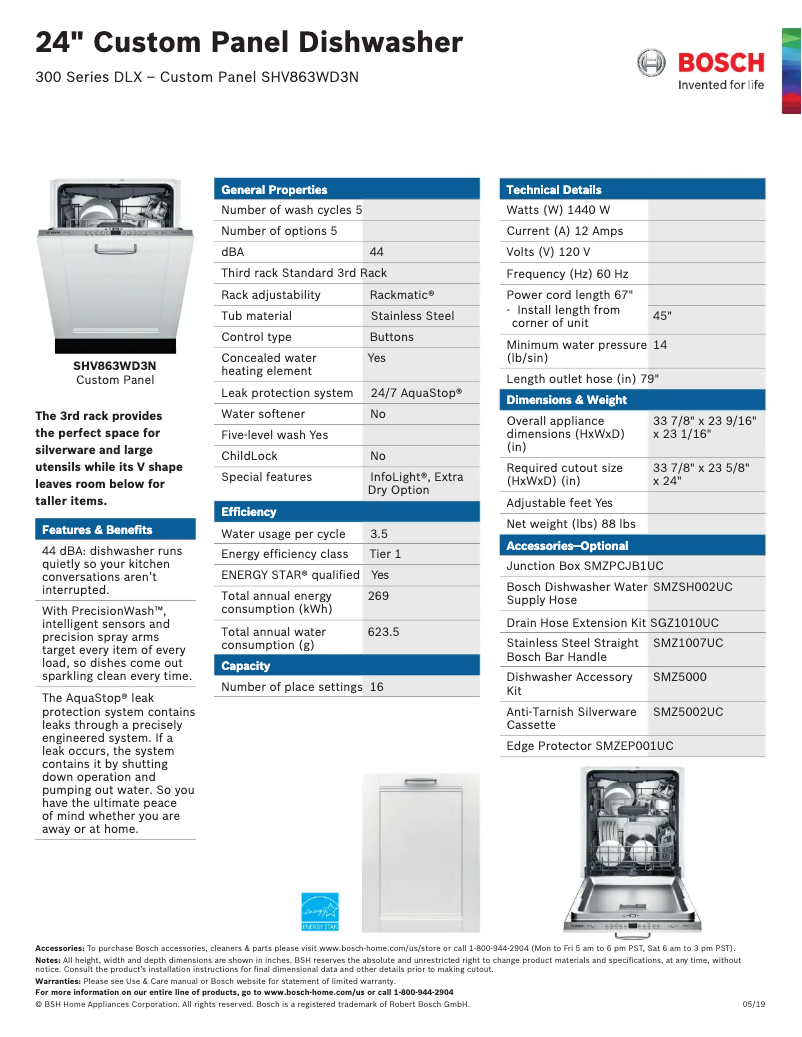 Page n°1 - Fiche technique Bosch SHVM63W53N