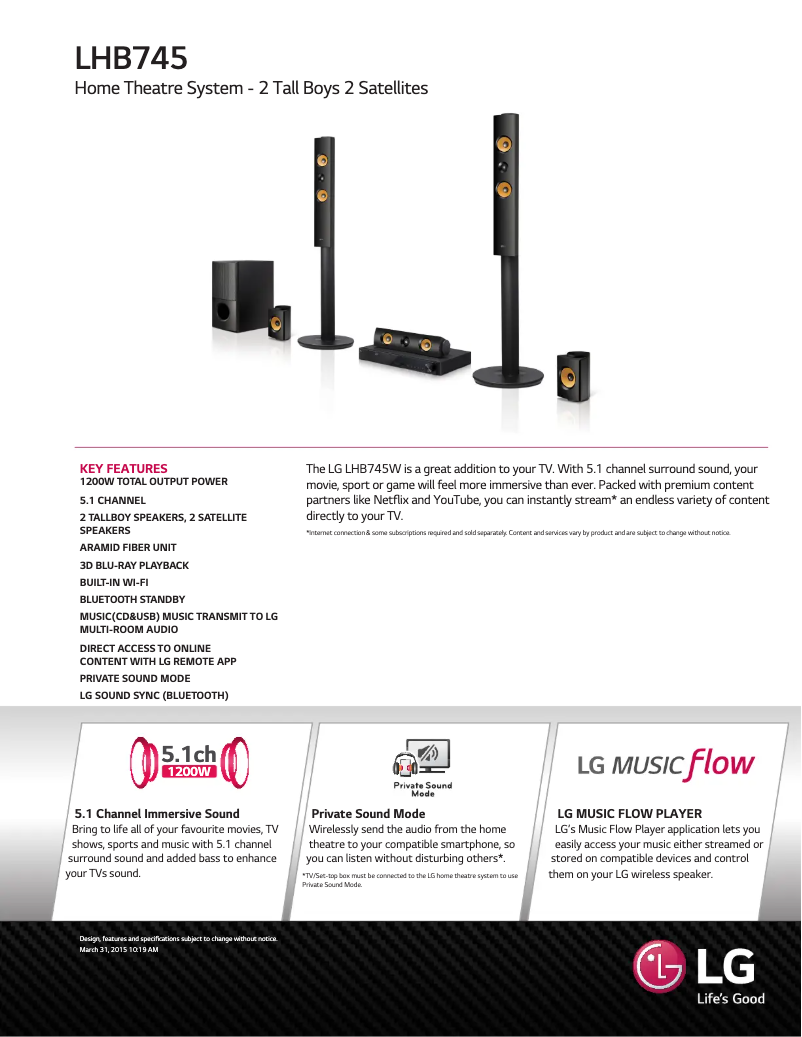 Page n°1 - Fiche technique LG LHB745