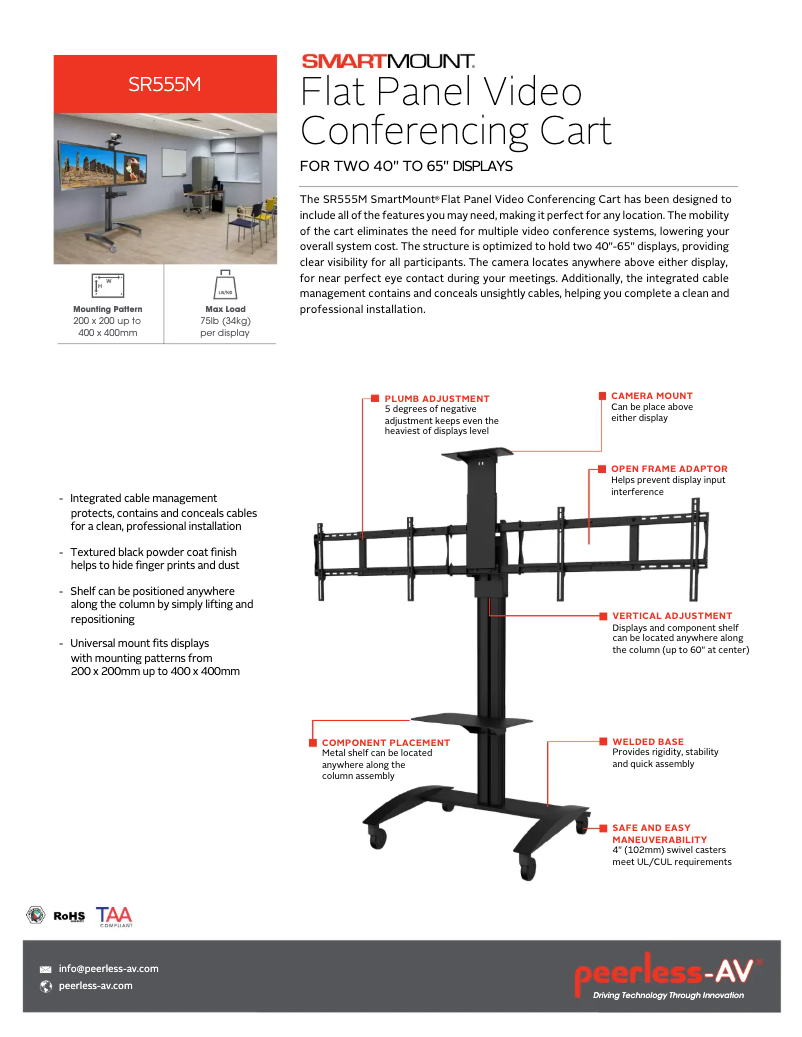 Page 1 de la notice Fiche technique Peerless-AV SR555M
