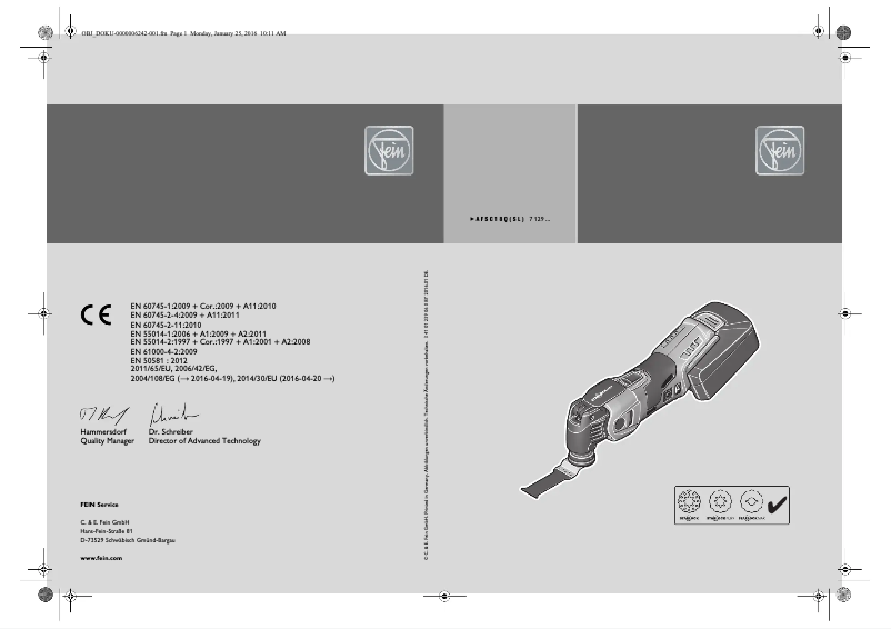 Page n°1 - Manuel utilisateur Fein AFSC 18 QCSL